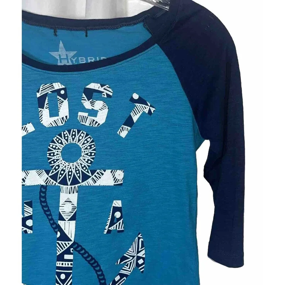 Hybrid Apparel Juniors Girls Size L Blue Graphic T-shirt Size L Anchor Coastal